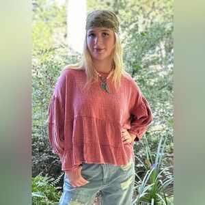 NWOT Jaded Gypsy Sweet Tunic Top Mineral Washed Burgundy O/S